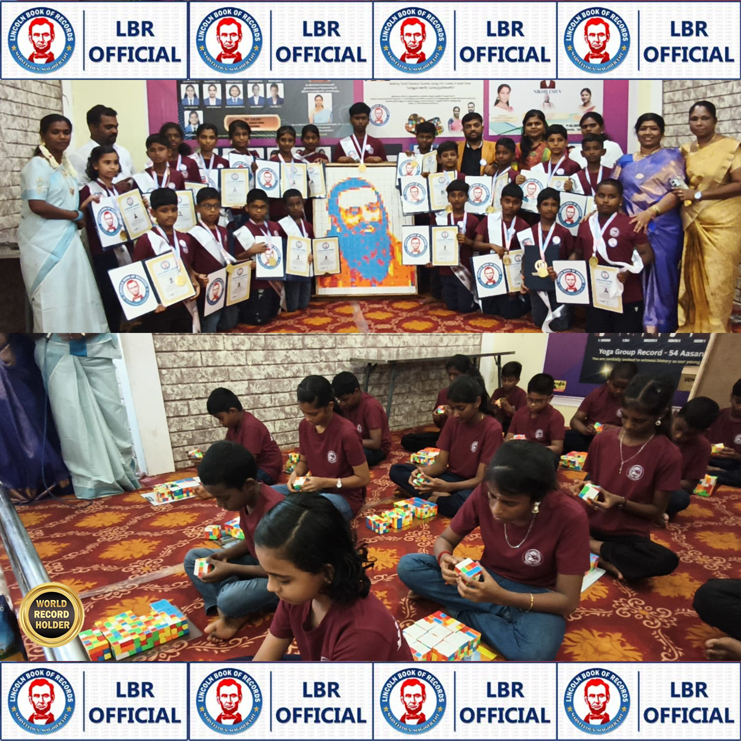 A group world record  achieved by 21 students by creating a cube portrait of Kaniyan Poongundranar in 30 minutes.